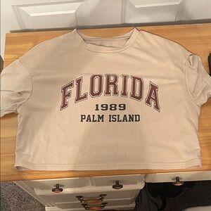 Beige Florida Palm Island Crop Top